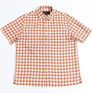 Nat Nast Men's100%‎ Linen Plaid  Vented Short Sleeve Button Up Shirt Medium